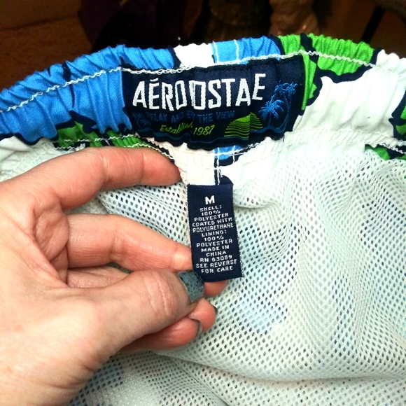 Vintage Aeropostale White Turquoise & Green Hibiscus Print Board Shorts - Picture 11 of 13